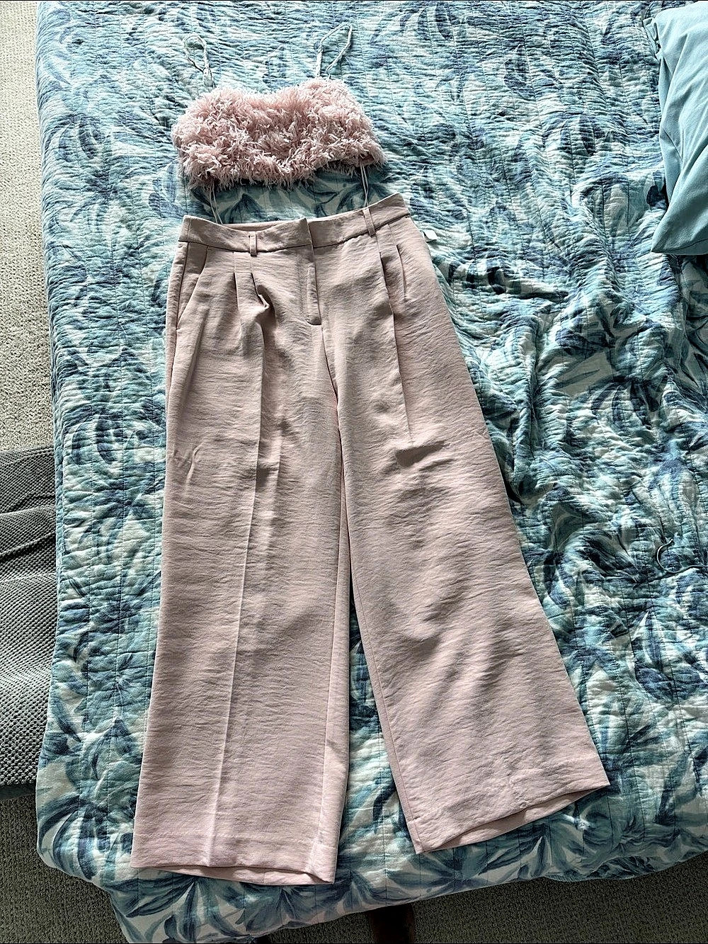 House of Harlow 1960 Kellie Two-Piece Set Wide Leg Pants Pink Small
